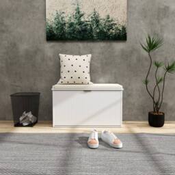 STILVORA Shoe Bench with Padded Seat & 8-Shoe Storage in White - thumbnail 9