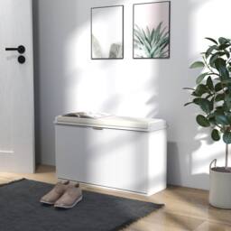 STILVORA Shoe Bench with Padded Seat & 8-Shoe Storage in White - thumbnail 2