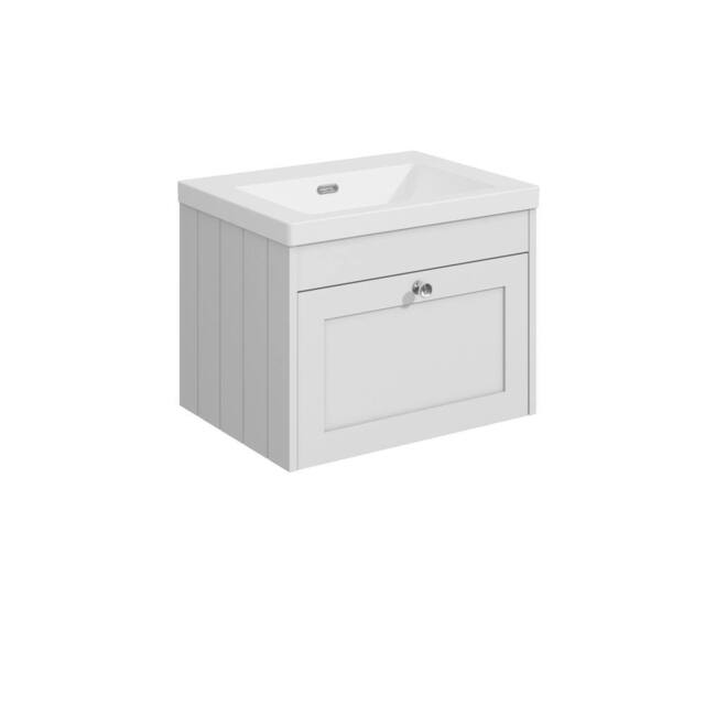 Balterley 600mm Wall Hung 1 Drawer Unit with Basin No Tap Hole - Satin White - image 1
