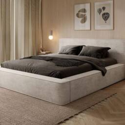 Stratus Interiors Optimus Luxury Velvet Bed Frame with Chevron Panel Headboard Set in Beige - Size: King