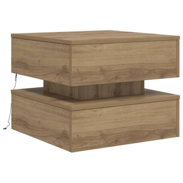 Berkfield Home Modern Coffee Table with LED Lights Artisian Oak 50x50x40 cm in Brown - Size: 50 x 50 x 40 cm - image 1