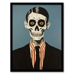 Artery8 Looking Sharp By Ryan Ramirez Smart Skeleton Bones Portrait Passport Picture Halloween Art Print Framed Poster Wall Decor in Black - Size: A4 - thumbnail 1