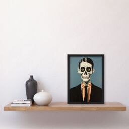 Artery8 Looking Sharp By Ryan Ramirez Smart Skeleton Bones Portrait Passport Picture Halloween Art Print Framed Poster Wall Decor in Black - Size: A4 - thumbnail 4
