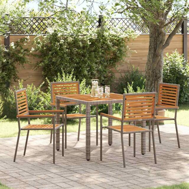 Berkfield Home 5 Piece Garden Dining Set Grey Poly Rattan Acacia - image 1