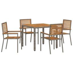 Berkfield Home 5 Piece Garden Dining Set Grey Poly Rattan Acacia - thumbnail 2