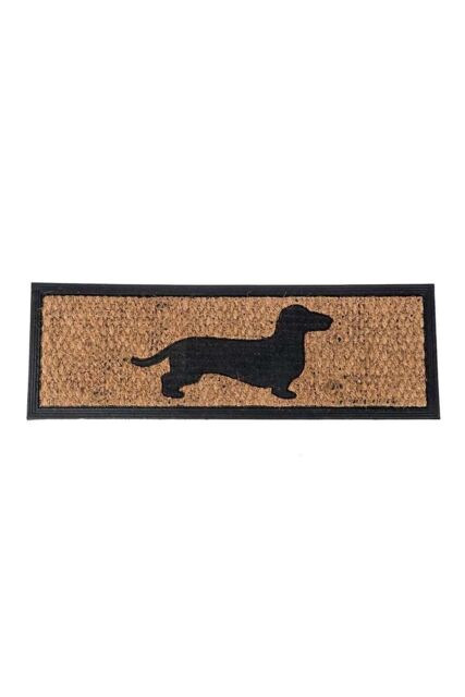Homescapes Black Dog Silhouette Non-Slip Coir Doormat - Size: 25 cm x 75 cm - image 1