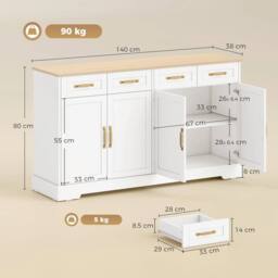 PAWNORA Sideboard with 4 Drawers in White - thumbnail 2