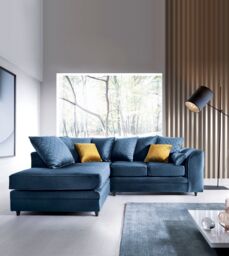 Abakus Direct Chicago Spill-Proof Velvet Left Hand Facing Corner Sofa in Dark Blue
