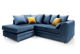Abakus Direct Chicago Spill-Proof Velvet Left Hand Facing Corner Sofa in Dark Blue - thumbnail 3