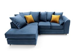 Abakus Direct Chicago Spill-Proof Velvet Left Hand Facing Corner Sofa in Dark Blue - thumbnail 4