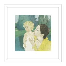 Artery8 Cassatt Young Mother In Park Painting 8X8 Inch Square Wooden Framed Wall Art Print Picture with Mount in White - thumbnail 1