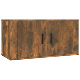 Berkfield Home Wall Mounted TV Cabinet Smoked Oak 80x34.5x40 cm in Brown - thumbnail 2