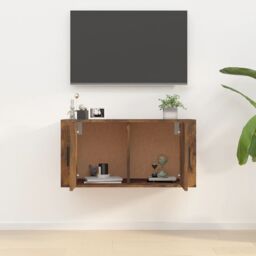 Berkfield Home Wall Mounted TV Cabinet Smoked Oak 80x34.5x40 cm in Brown - thumbnail 3