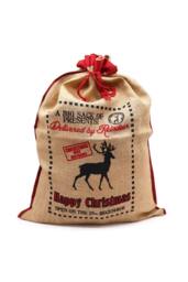 KDMD Delivered By Reindeer Festive Jute Sack for Christmas Gift Storage in Red