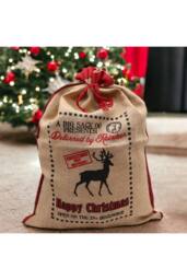 KDMD Delivered By Reindeer Festive Jute Sack for Christmas Gift Storage in Red - thumbnail 2
