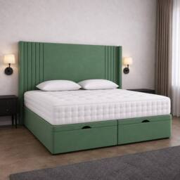 SOFT SNOOZE BEDS Oxford Winged Divan Ottoman Bed in Green - Size: King
