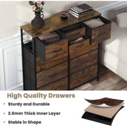 NESTLUNE Chest Of Drawers Storage Unit 10 Drawers Metal in Brown - Size: 100 cm x 60 cm - thumbnail 3