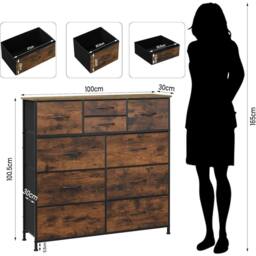 NESTLUNE Chest Of Drawers Storage Unit 10 Drawers Metal in Brown - Size: 100 cm x 60 cm - thumbnail 2