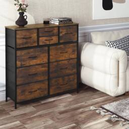 NESTLUNE Chest Of Drawers Storage Unit 10 Drawers Metal in Brown - Size: 100 cm x 60 cm - thumbnail 6