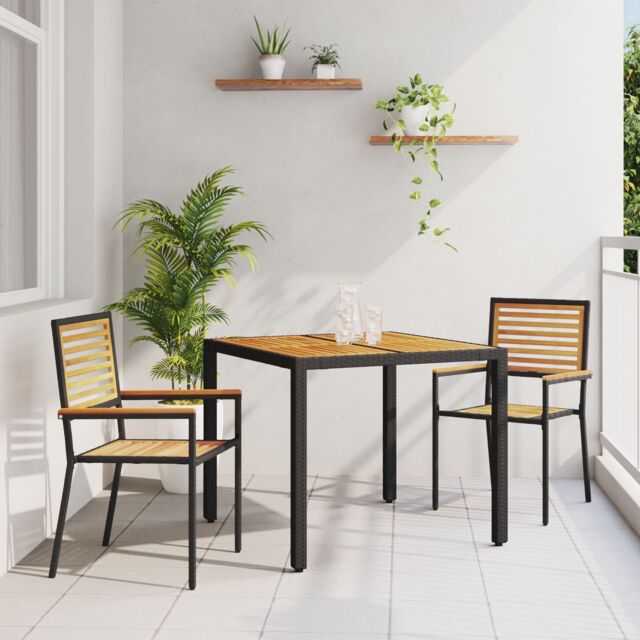 Berkfield Home 3 Piece Garden Dining Set Black Poly Rattan Acacia - image 1