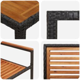 Berkfield Home 3 Piece Garden Dining Set Black Poly Rattan Acacia - thumbnail 9