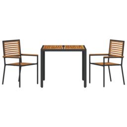 Berkfield Home 3 Piece Garden Dining Set Black Poly Rattan Acacia - thumbnail 7