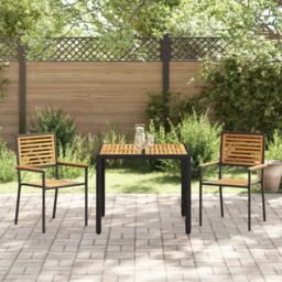 Berkfield Home 3 Piece Garden Dining Set Black Poly Rattan Acacia - thumbnail 4