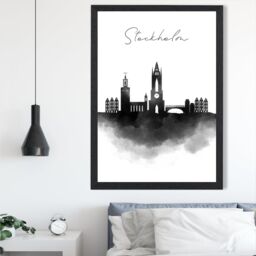 ARTZE Stockholm Watercolour Skyline City Framed Print SIZE: A3 with Black Frame - Size: A4 - thumbnail 2
