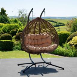 Artemis Home Alston Double Garden Hanging Egg Chair in Brown - thumbnail 1
