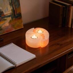 Myga Yin & Yang Himalayan Salt Tealight Holder in Pale Orange - thumbnail 4