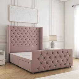 "BSSPOKE Florida Plush Velvet Divan Bed 2 Drawers 54"" Headboard & No Mattress in Pink - Size: Small Double" - thumbnail 2