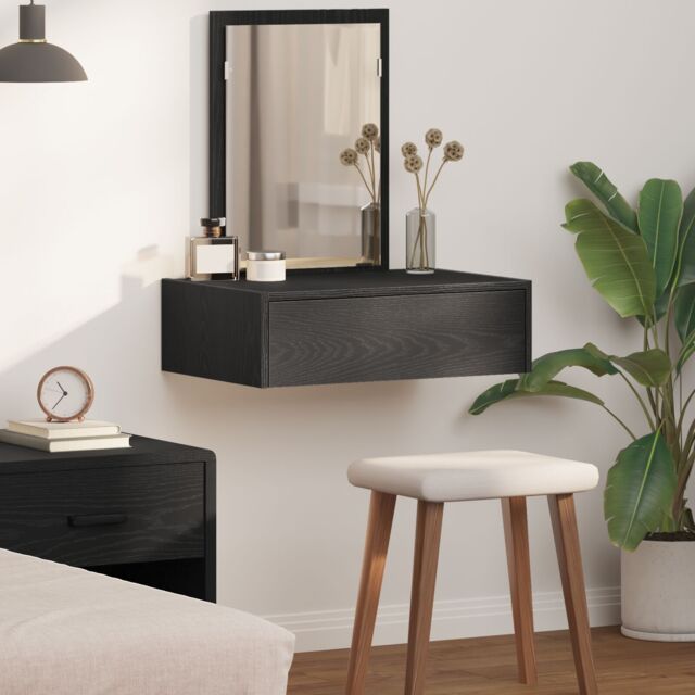 Berkfield Home Wall Hanging Dressing Table Black Oak 60x40x70 cm - Size: 60 x 40 x 70 cm - image 1