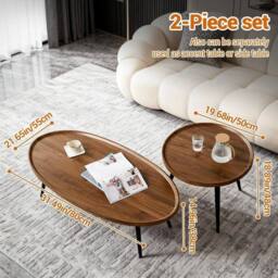 VOGREX Nesting Coffee Table Set of 2, 2 Piece Walnut Coffee Tables in Brown - Size: 0.5m x 1m - thumbnail 3