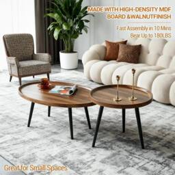 VOGREX Nesting Coffee Table Set of 2, 2 Piece Walnut Coffee Tables in Brown - Size: 0.5m x 1m - thumbnail 4