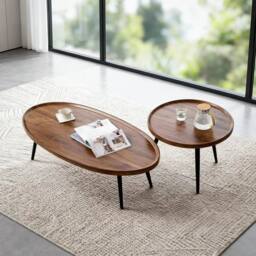 VOGREX Nesting Coffee Table Set of 2, 2 Piece Walnut Coffee Tables in Brown - Size: 0.5m x 1m - thumbnail 2