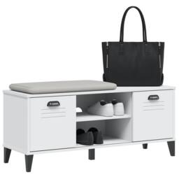 Berkfield Home Shoe Bench VIKEN White 106x35x45 cm Engineered Wood - Size: 106 x 35 x 45 cm - thumbnail 4