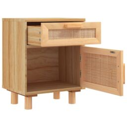 Berkfield Home Bedside Cabinet Brown Solid Wood Pine & Natural Rattan - thumbnail 5