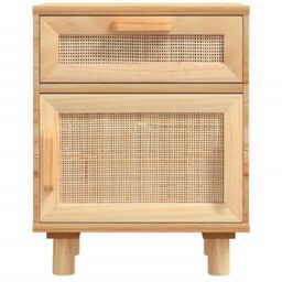 Berkfield Home Bedside Cabinet Brown Solid Wood Pine & Natural Rattan - thumbnail 4