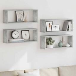 Berkfield Home Wall Cube Shelf 4 pcs Concrete Grey 60x15x23 cm Engineered Wood - Size: 60 x 15 x 23 cm - thumbnail 2