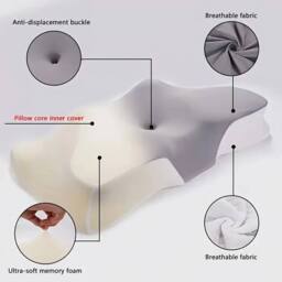 NESTLUNE Memory Foam Pillow Neck Pillows Neck Support in Grey - Size: Cot - thumbnail 6