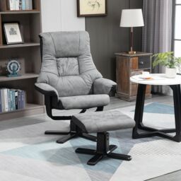 HOMCOM Manual Recliner Sofa With Footrest Swivel Sofa Armchair Faux Leather in Grey