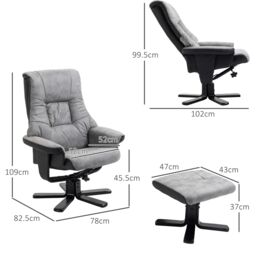 HOMCOM Manual Recliner Sofa With Footrest Swivel Sofa Armchair Faux Leather in Grey - thumbnail 3