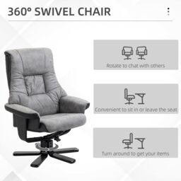 HOMCOM Manual Recliner Sofa With Footrest Swivel Sofa Armchair Faux Leather in Grey - thumbnail 4