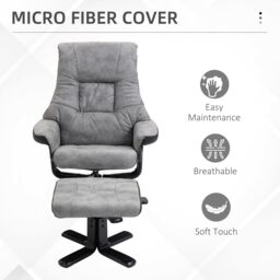 HOMCOM Manual Recliner Sofa With Footrest Swivel Sofa Armchair Faux Leather in Grey - thumbnail 6