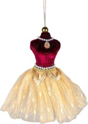 Burgundy and Gold Ballerina Costume Figure 15cm - Christmas Tree Hanging Decorations Ornaments Pendant