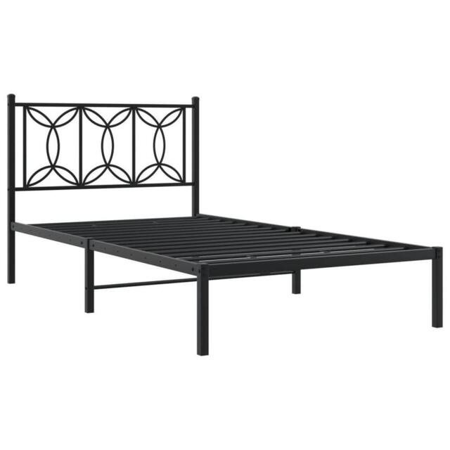 Berkfield Home Metal Bed Frame without Mattress with Headboard Black 107x203cm - Size: 107x203 cm - image 1