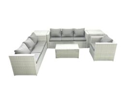 Fimous Wicker PE Rattan Sofa Garden Furniture Set with Armchair Oblong Coffee Table 2 Side Tables Light Grey Mixed - thumbnail 1