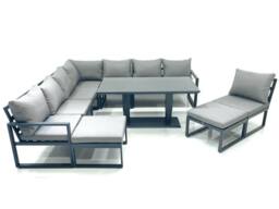 Fimous 10 Seater Outdoor Aluminum Garden Furniture Set Corner Sofa 2 Big Footstools Rising Lifting Dining Table Sets Dark Grey - thumbnail 2