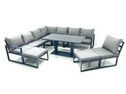 Fimous 10 Seater Outdoor Aluminum Garden Furniture Set Corner Sofa 2 Big Footstools Rising Lifting Dining Table Sets Dark Grey - thumbnail 1