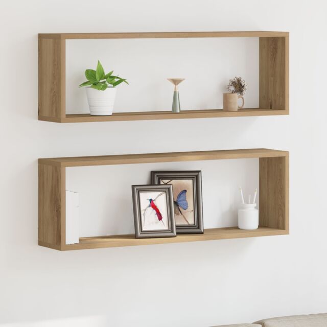 Berkfield Home Wall Shelves 2 pcs Artisan Oak 80x15x26 cm Engineered Wood in Brown - Size: 80 x 15 x 26 cm - image 1